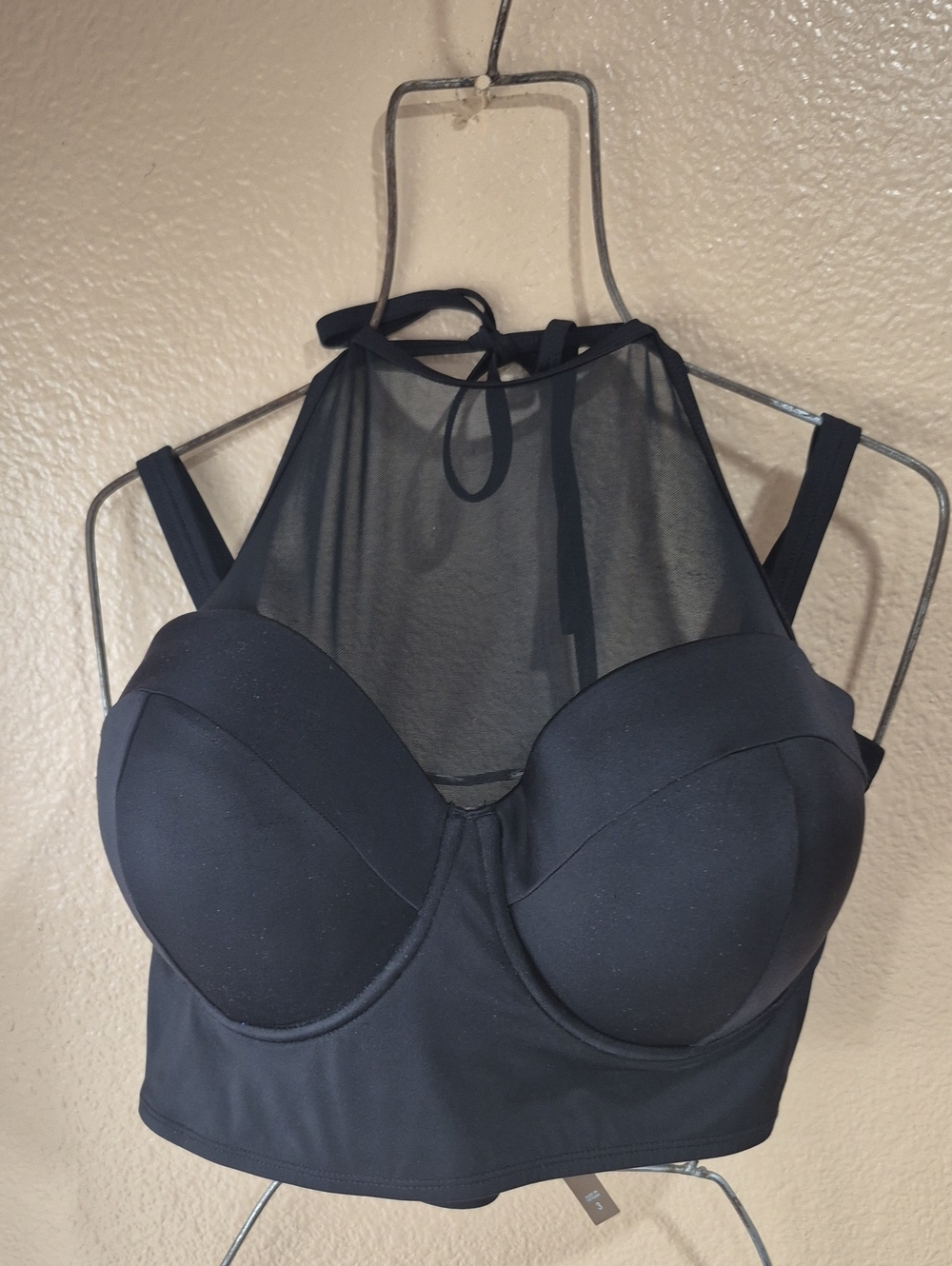Black Mesh-Detail Longline Bralette